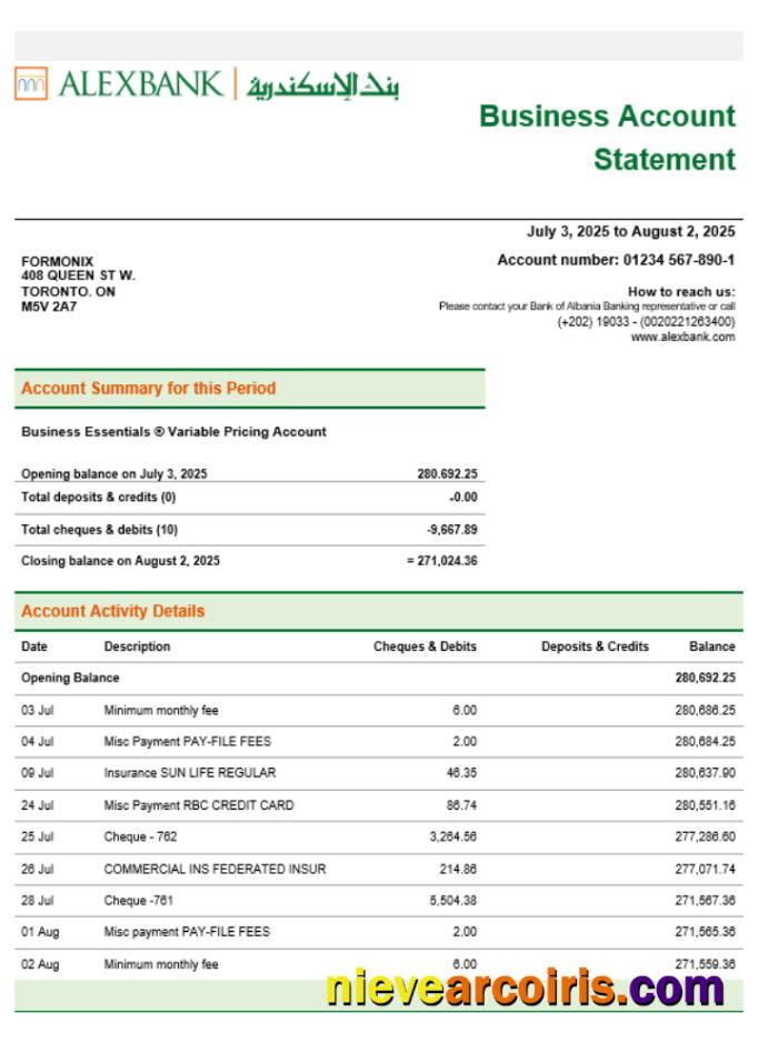 Alex bank company statement